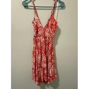 Angie Red White Floral Print Tie Back Mini Dress Women's Size Small